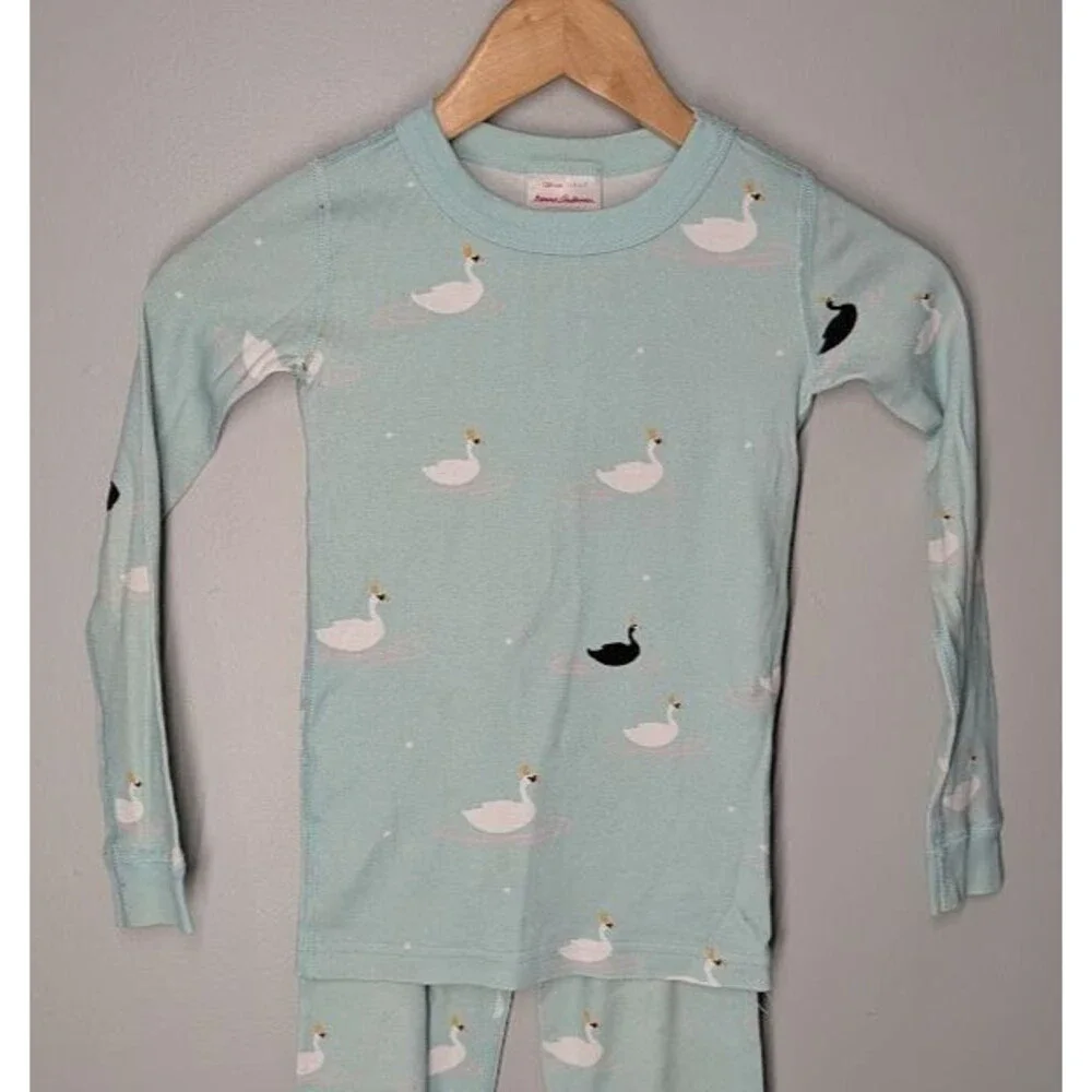 Hanna Andersson Blue Swan Pajama Long John Set Size 120/6-7 *READ